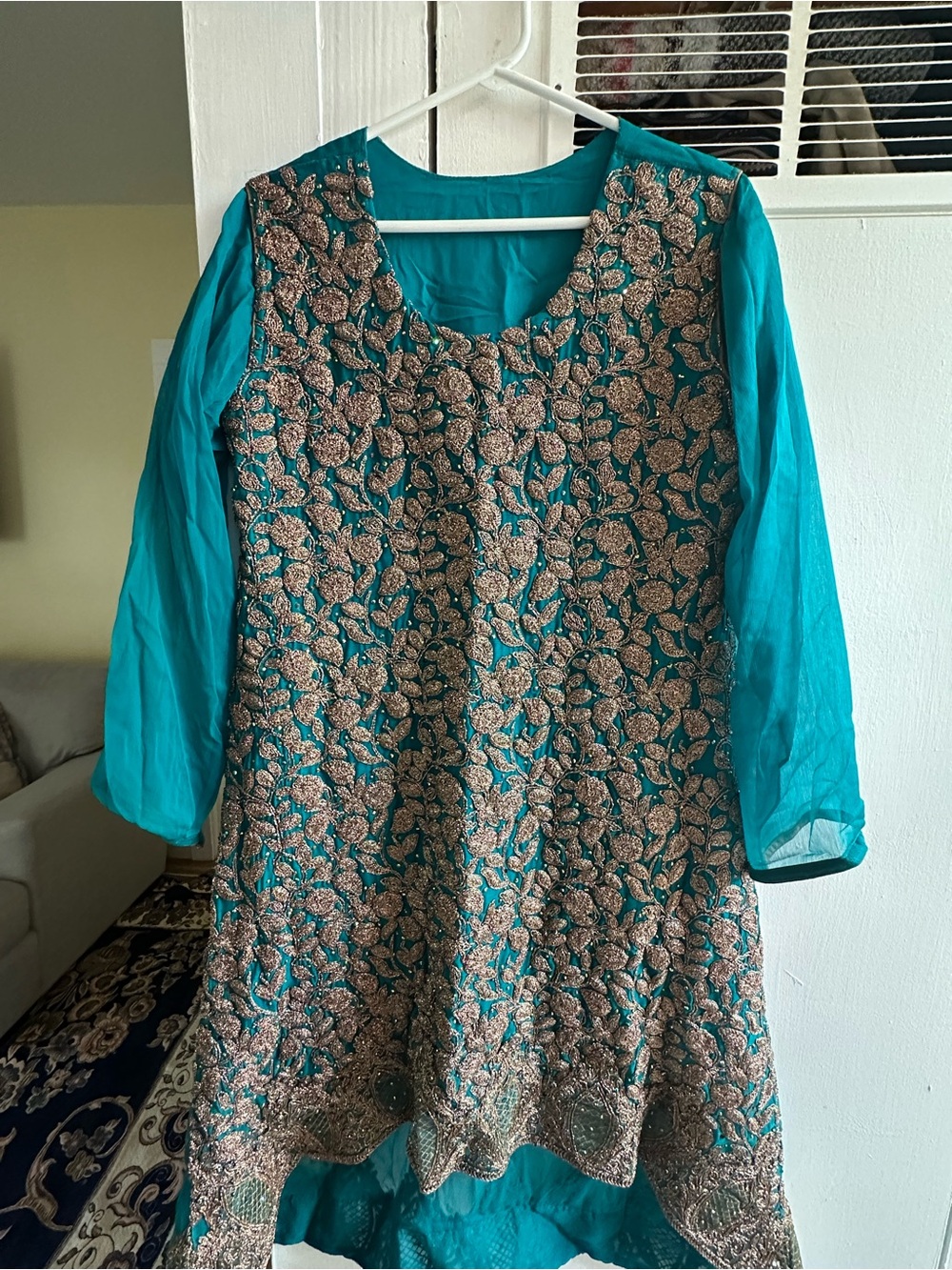 Pakistani Embellished Teal & Gold dress